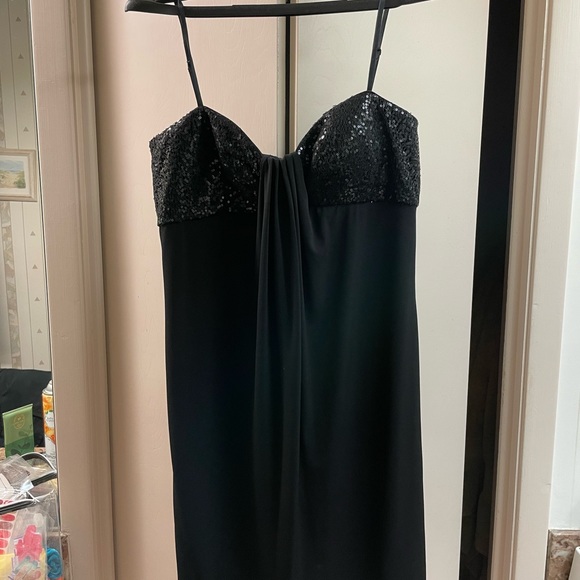 Maggy London Silk Black Sequin Cocktail slip Dress sz 12 spaghetti strap spandex - Picture 2 of 16